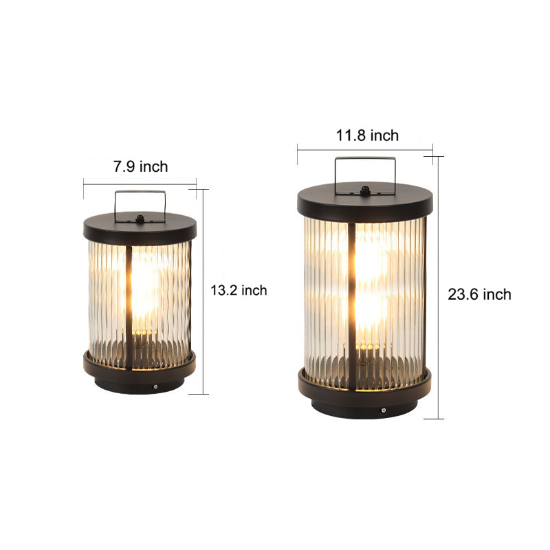 Striped Glass Cylindrical Waterproof Portable Solar Outdoor Lanterns