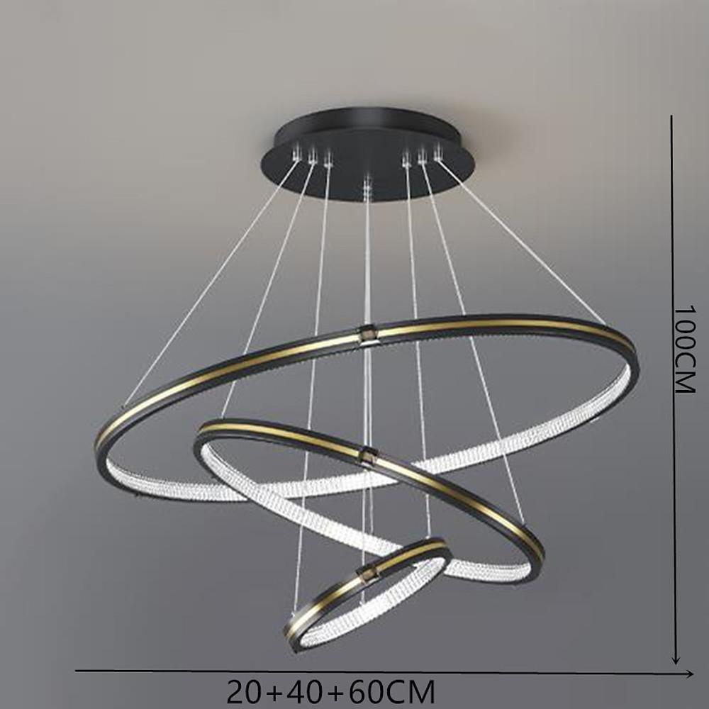 Stylish 3 Rings LED Chandelier – Gold &amp; Black Finish