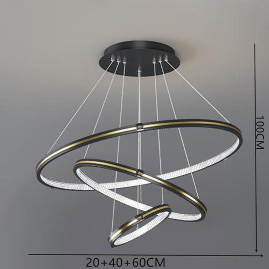 Stylish 3 Rings LED Chandelier – Gold &amp; Black Finish