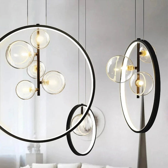 Bubi Black Pendant Light Glass Bubbles LED for Dining Room