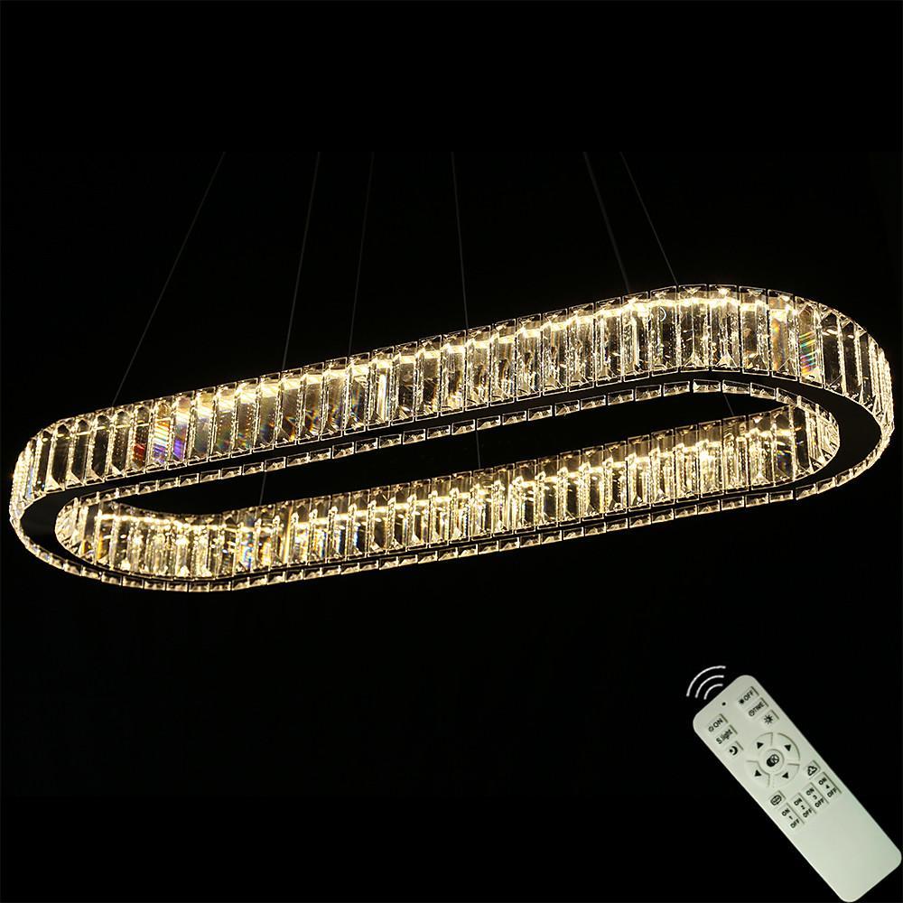 Chrome &amp; Gold Crystal Oval Ring LED Pendant Chandelier