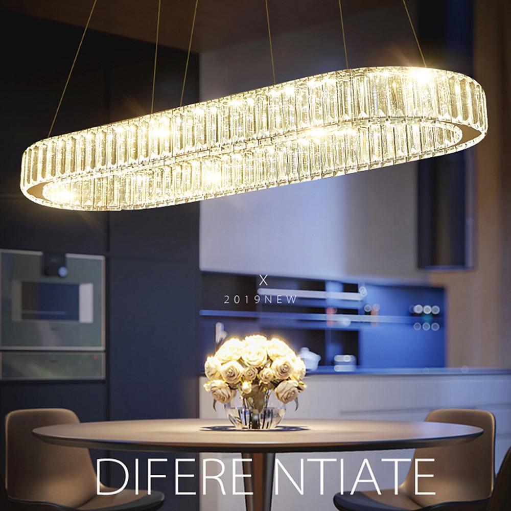 Chrome &amp; Gold Crystal Oval Ring LED Pendant Chandelier