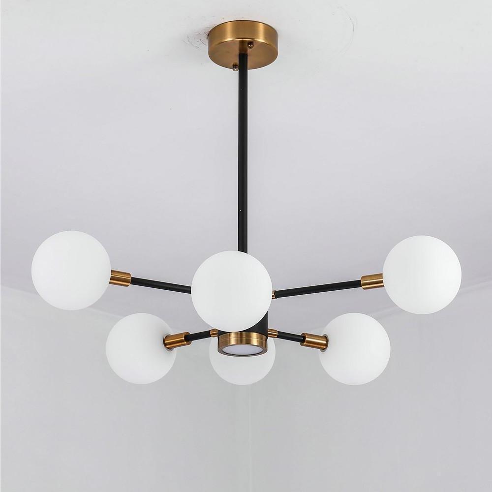 6-Light LED Glass &amp; Metal Modern Chandelier for Kitchen Island Lighting