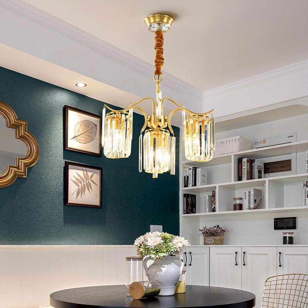 Classical Gold Crystal LED Chandelier with Copper and Glass Accents