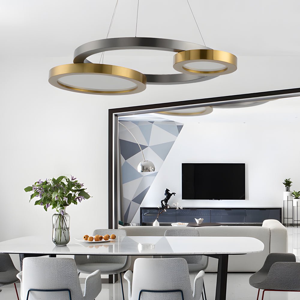 Circular Multi-Ring LED Chandelier – Brass &amp; Pearl Black Finish