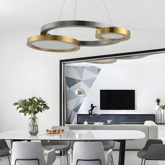 Circular Multi-Ring LED Chandelier – Brass &amp; Pearl Black Finish