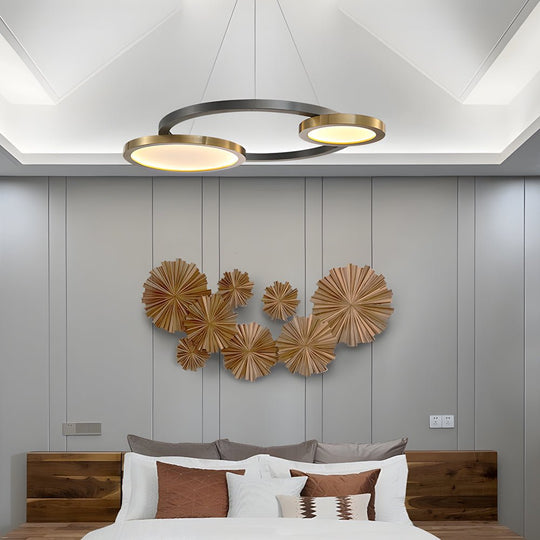 Circular Multi-Ring LED Chandelier – Brass &amp; Pearl Black Finish