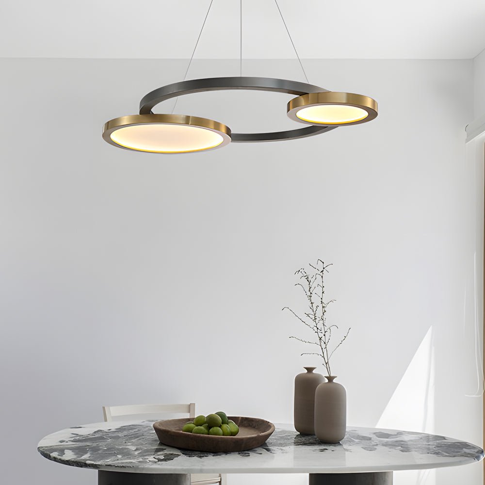 Circular Multi-Ring LED Chandelier – Brass &amp; Pearl Black Finish