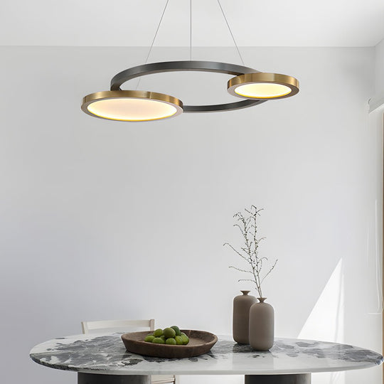 Circular Multi-Ring LED Chandelier – Brass &amp; Pearl Black Finish