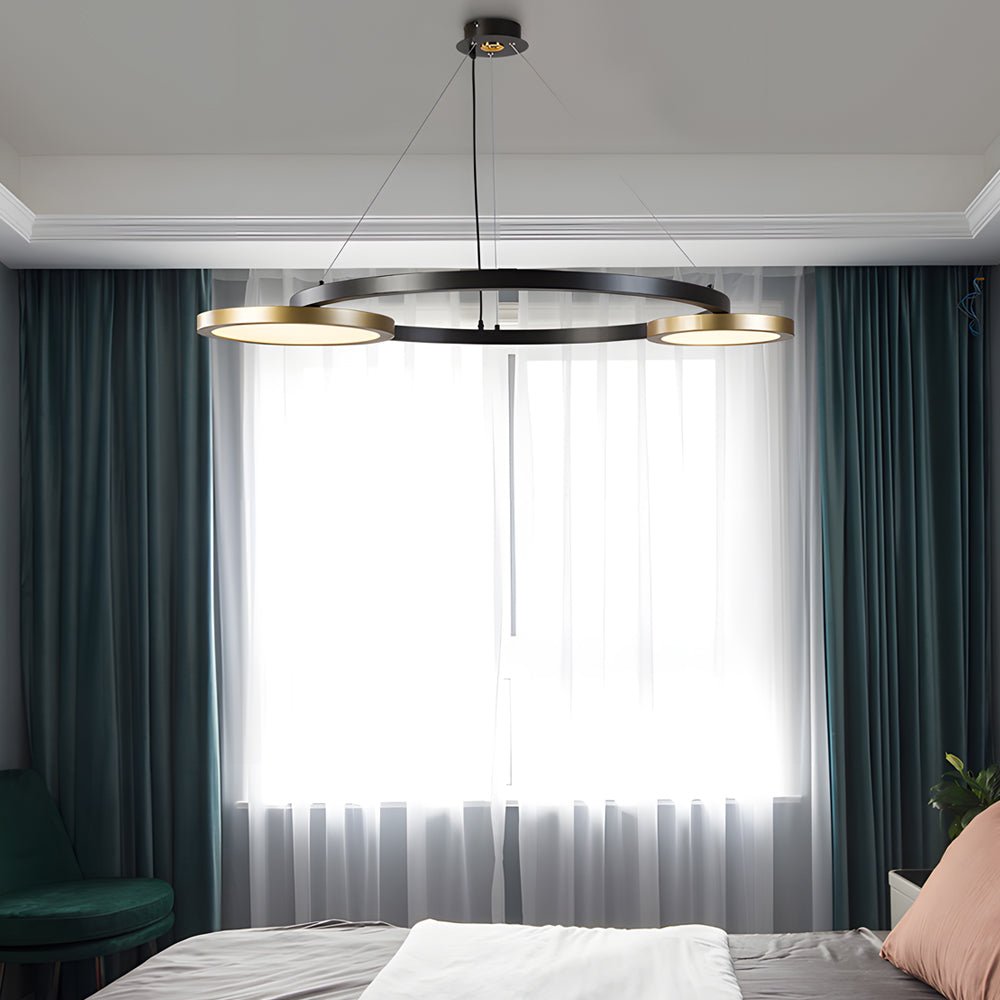 Circular Multi-Ring LED Chandelier – Brass &amp; Pearl Black Finish