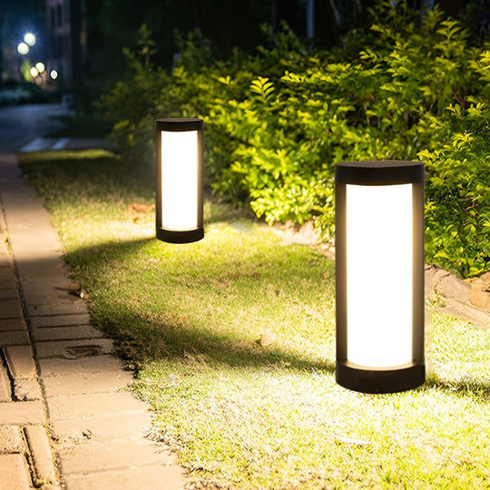 Black Cylindrical LED Pathway Bollard Lights Solar &amp; Wired Outdoor