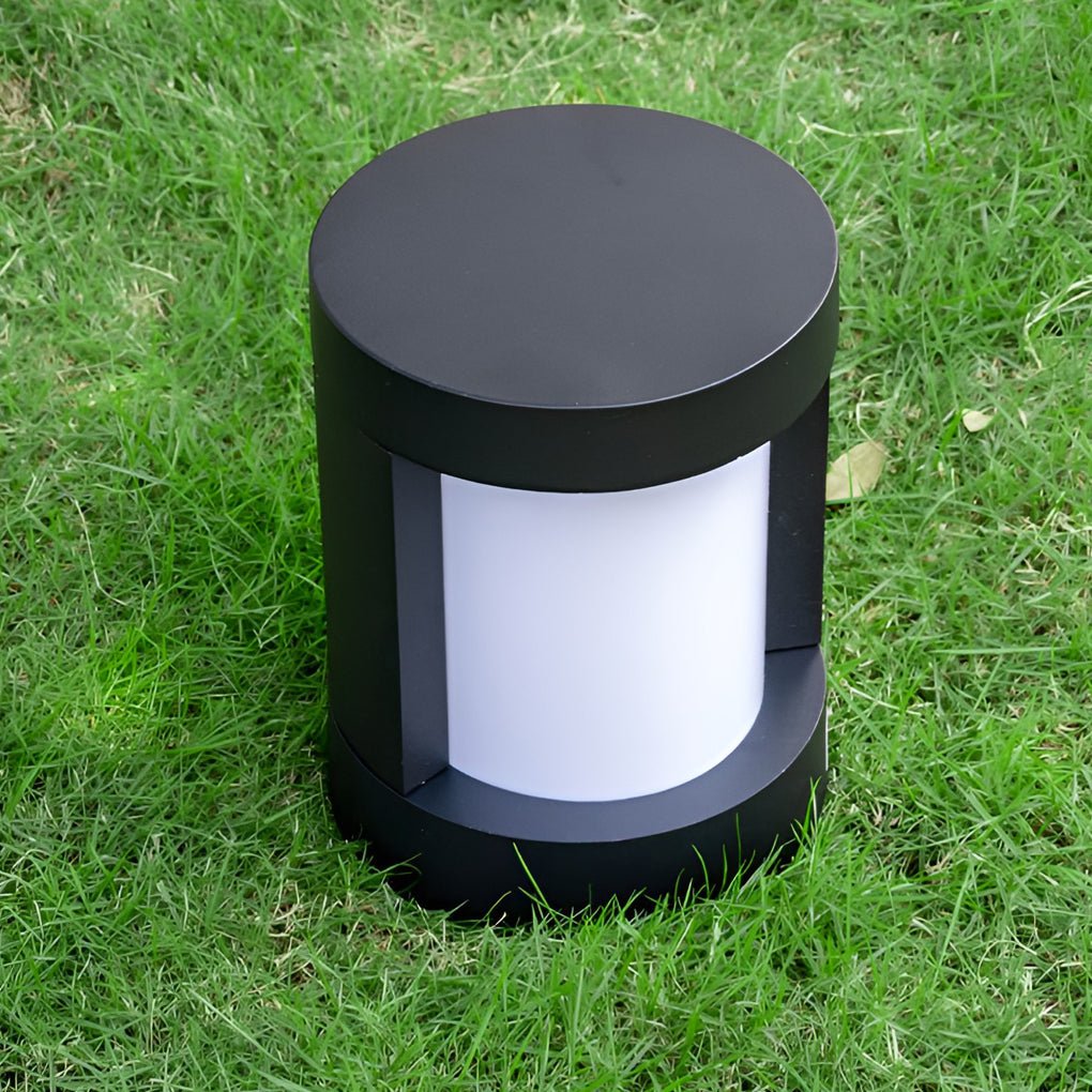 Black Cylindrical LED Pathway Bollard Lights Solar &amp; Wired Outdoor