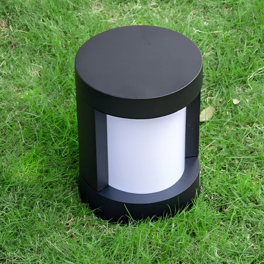 Black Cylindrical LED Pathway Bollard Lights Solar &amp; Wired Outdoor