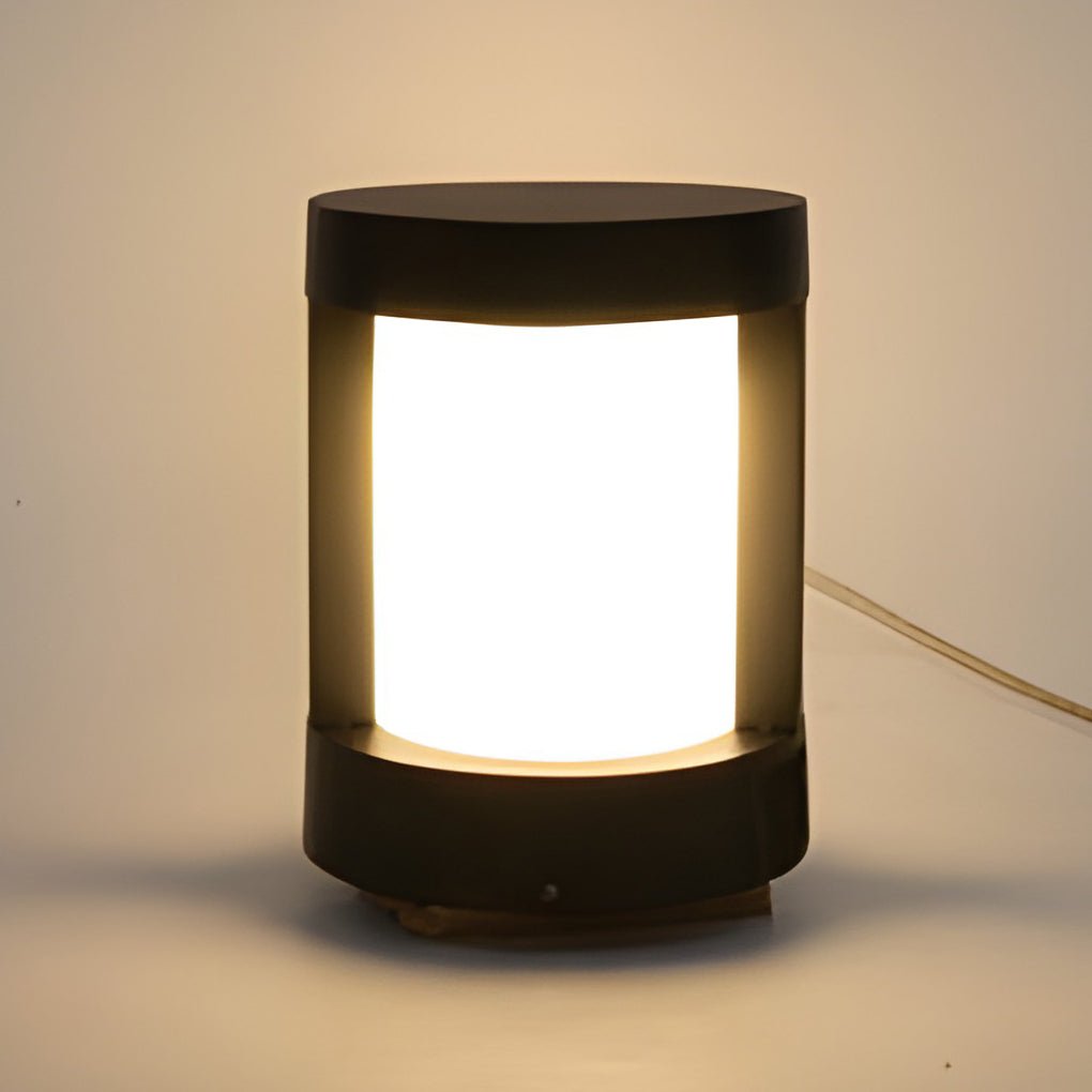 Black Cylindrical LED Pathway Bollard Lights Solar &amp; Wired Outdoor