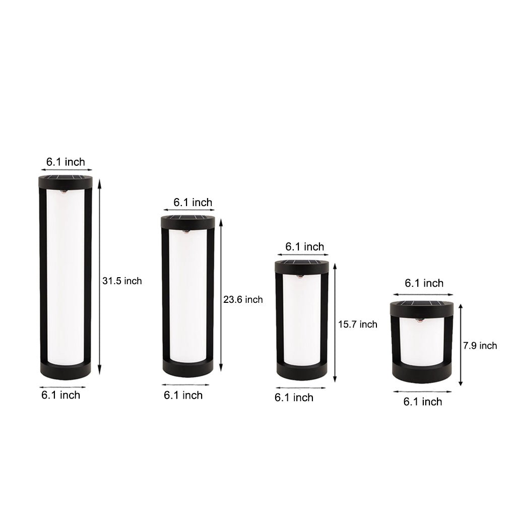 Black Cylindrical LED Pathway Bollard Lights Solar &amp; Wired Outdoor