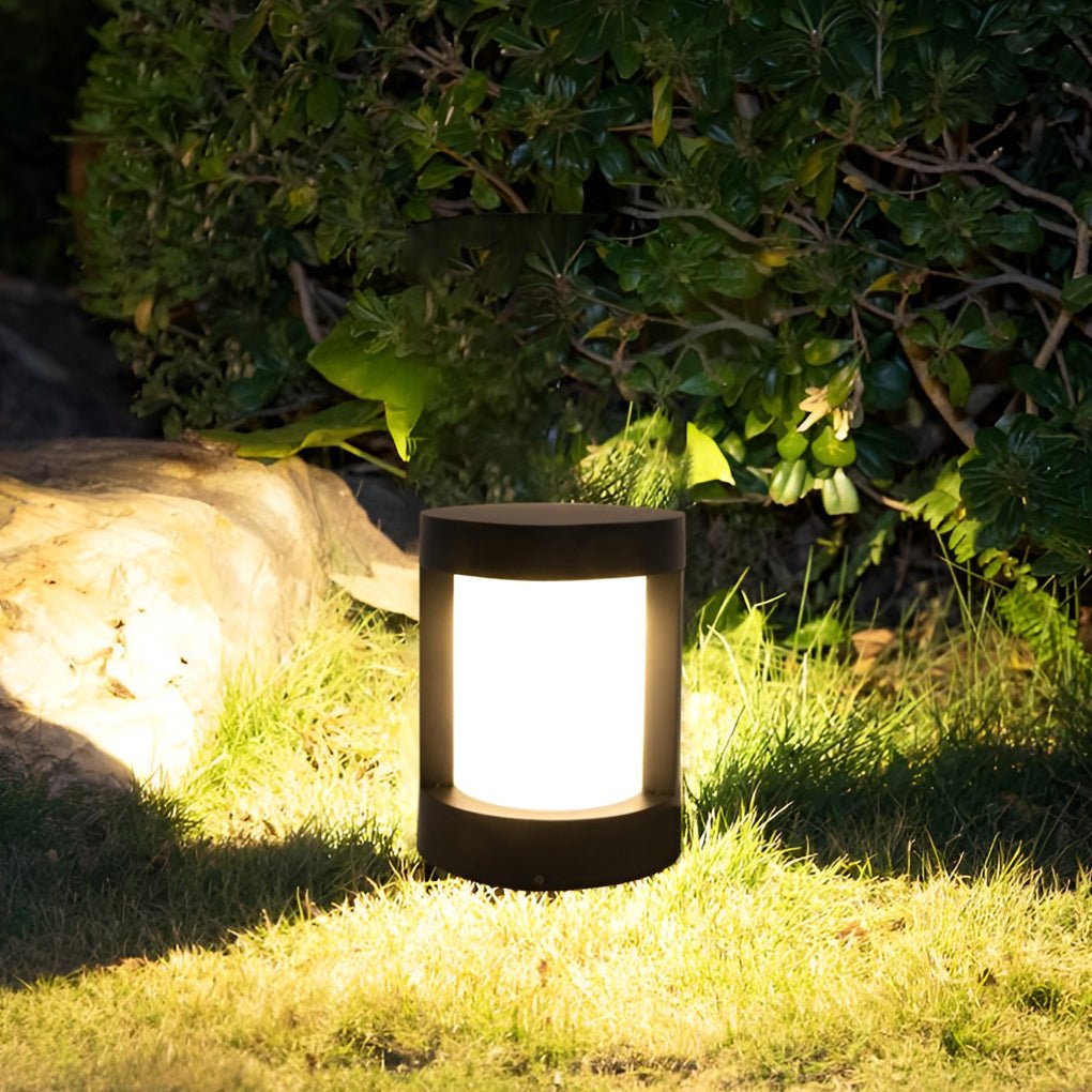 Black Cylindrical LED Pathway Bollard Lights Solar &amp; Wired Outdoor