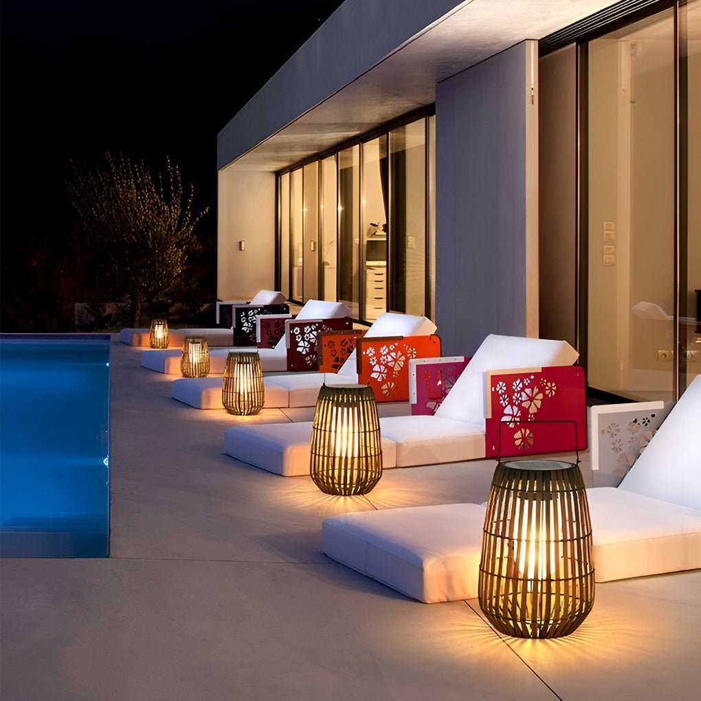 Rattan Portable Lantern LED Waterproof Solar Outdoor Garden Light