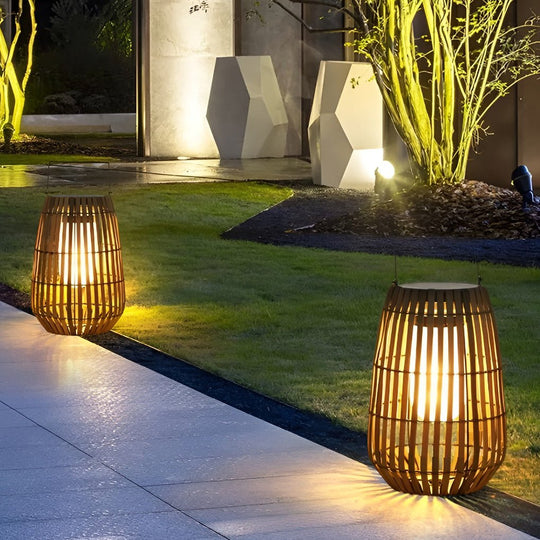 Rattan Portable Lantern LED Waterproof Solar Outdoor Garden Light