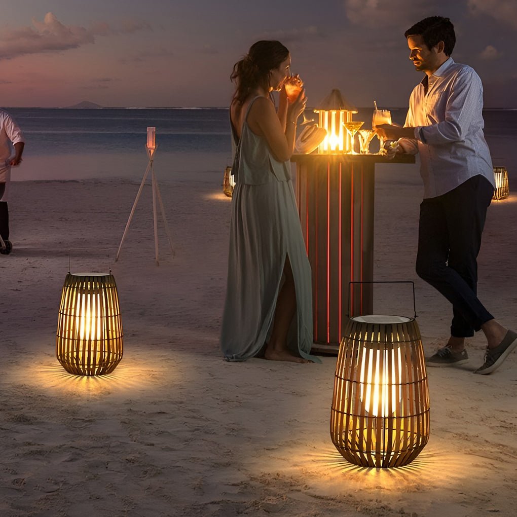 Rattan Portable Lantern LED Waterproof Solar Outdoor Garden Light