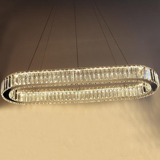 Chrome &amp; Gold Crystal Oval Ring LED Pendant Chandelier