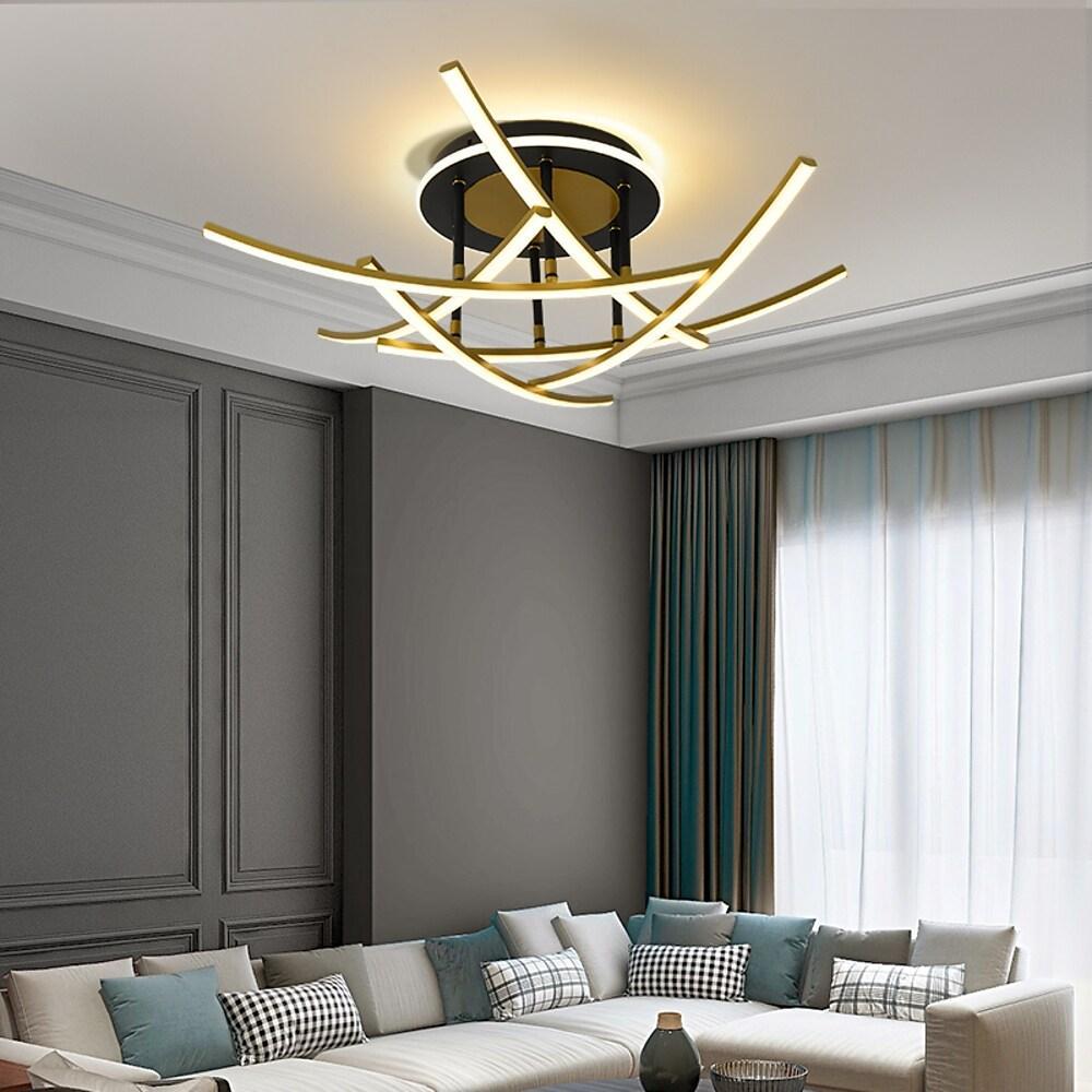 Curved Linear Dimmable LED Artistic Nordic Ceiling Light Semi-Flush Mount Lamp