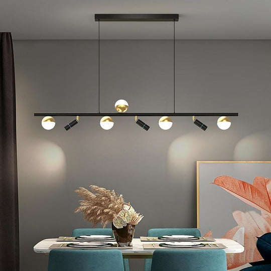 6/8-Light Black Island Horizontal Suspension Linear LED Pendant Light
