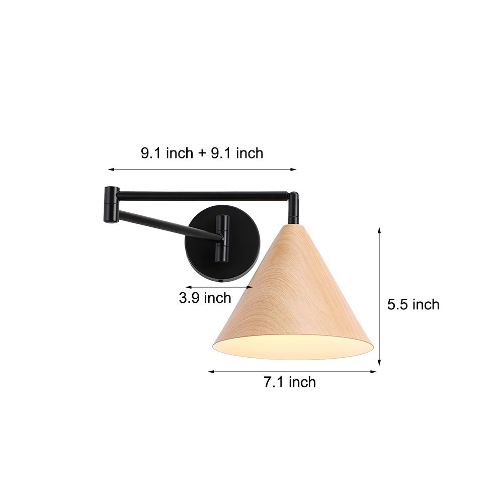 Cone Shaped Swing Arm Wall Sconces – 1-Light Wood Wall Mount Light