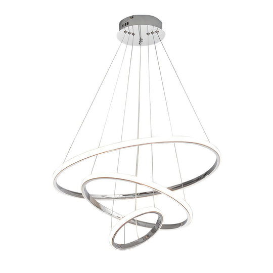 Contemporary 3/4-Light Tiered Ring LED Chandelier – Chrome