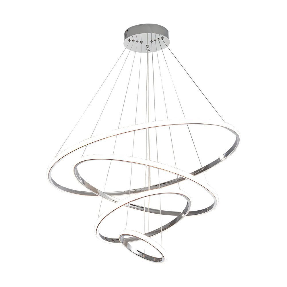 Contemporary 3/4-Light Tiered Ring LED Chandelier – Chrome