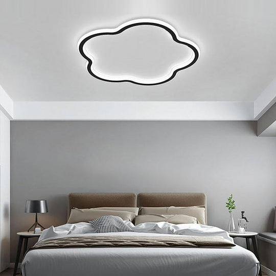 Cloud Shaped White &amp; Black LED Flush Mount Ceiling Light – Modern Flower Design