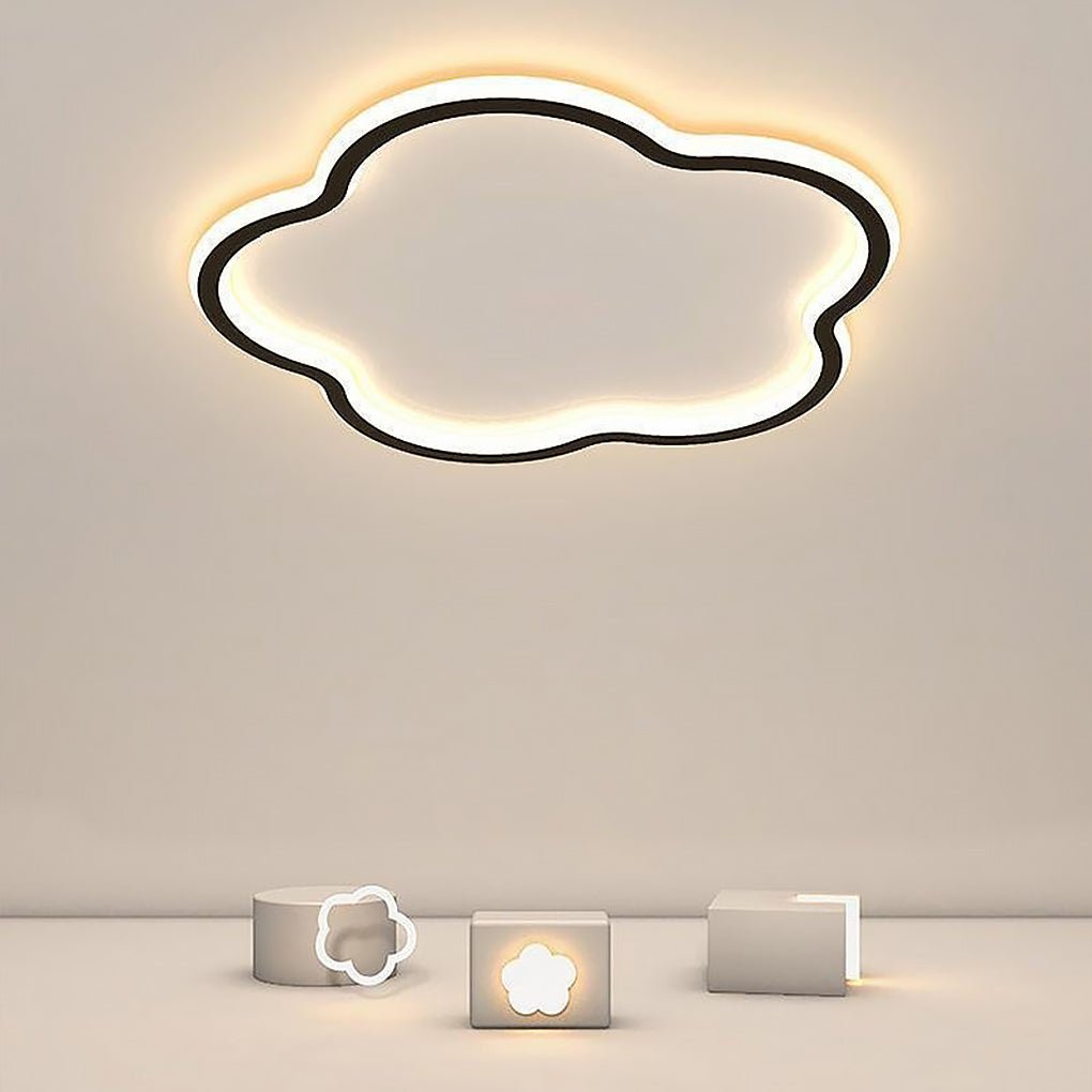 Cloud Shaped White &amp; Black LED Flush Mount Ceiling Light – Modern Flower Design