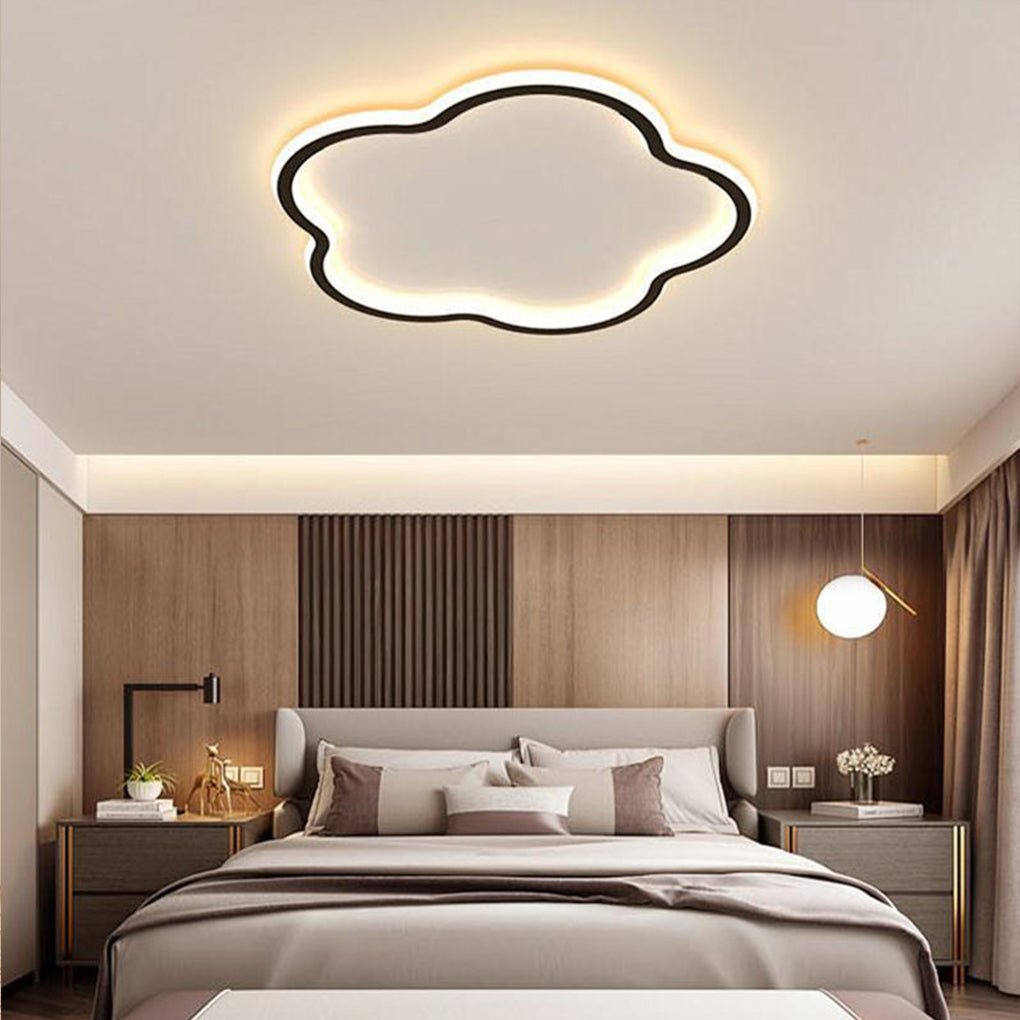 Cloud Shaped White &amp; Black LED Flush Mount Ceiling Light – Modern Flower Design