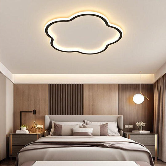 Cloud Shaped White &amp; Black LED Flush Mount Ceiling Light – Modern Flower Design