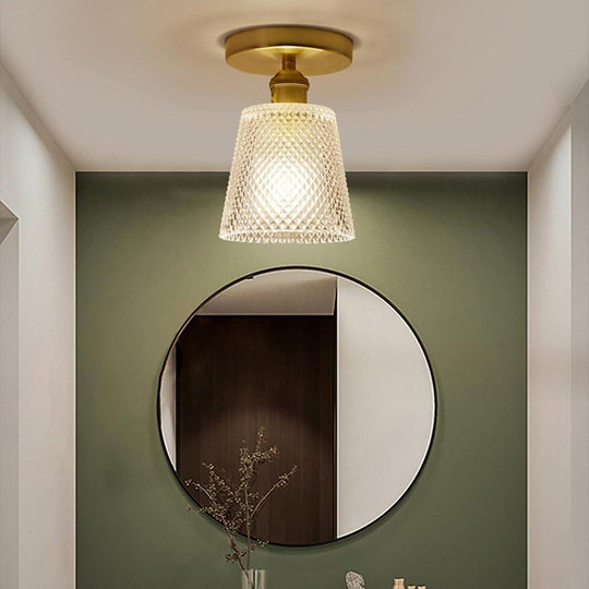 Lantern Modern Glass Copper Flush Mount Ceiling Light