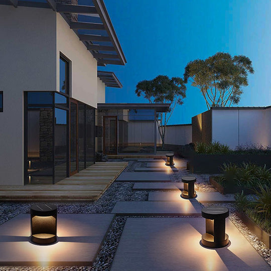 Modern Cylinder LED Outdoor Lawn Lamp Solar or Hardwired