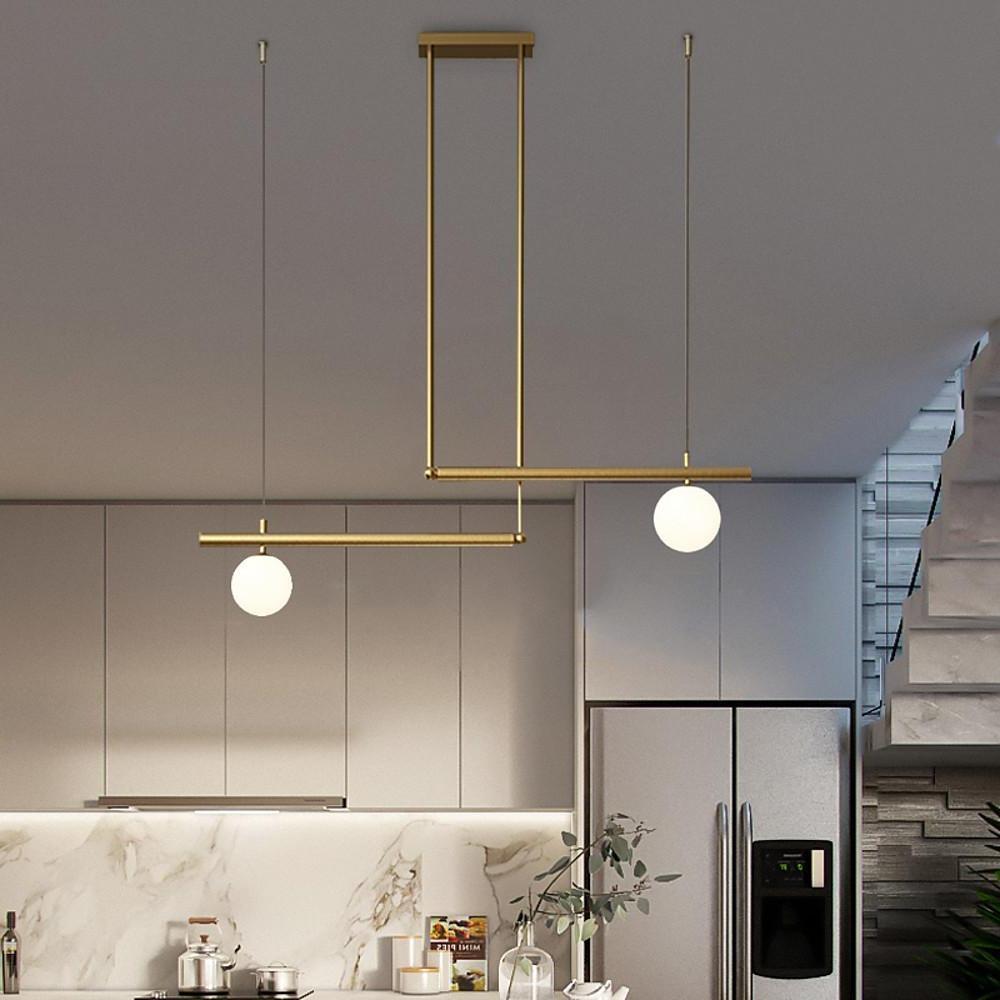 Minimalist Modern Linear Globe Pendant Lighting Copper Glass Kitchen &amp; Dining Room Light