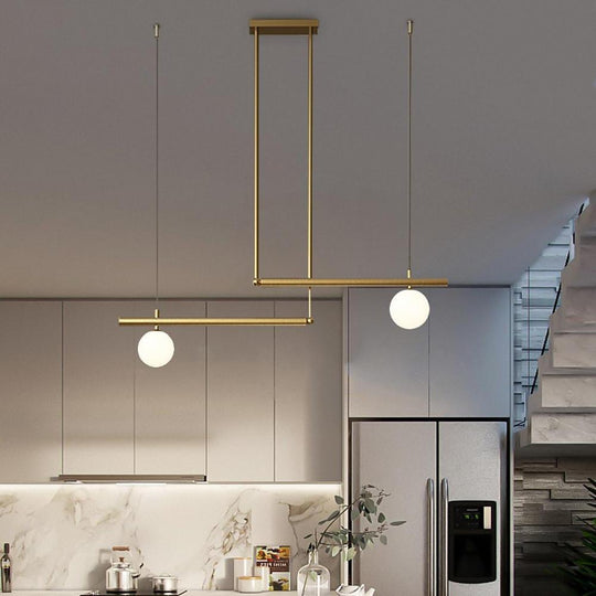 Minimalist Modern Linear Globe Pendant Lighting Copper Glass Kitchen &amp; Dining Room Light