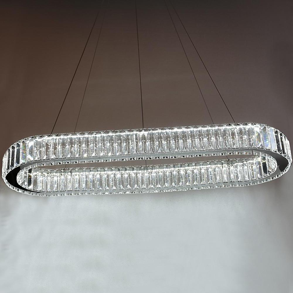 Chrome &amp; Gold Crystal Oval Ring LED Pendant Chandelier