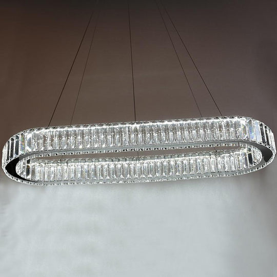 Chrome &amp; Gold Crystal Oval Ring LED Pendant Chandelier