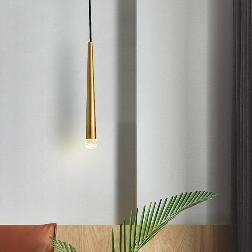 Slim Cylinder Electroplated Metal Crystal LED Pendant Light