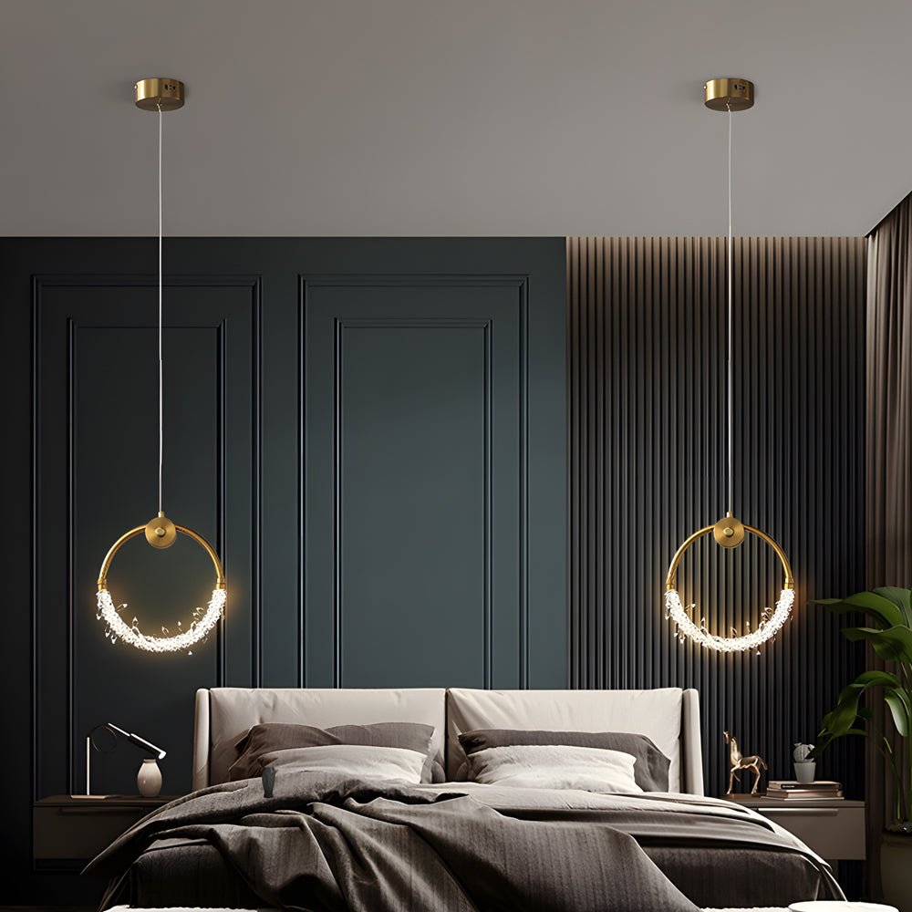 Ring LED Crystal Pendant Light – 11" Small Bedside Lamp