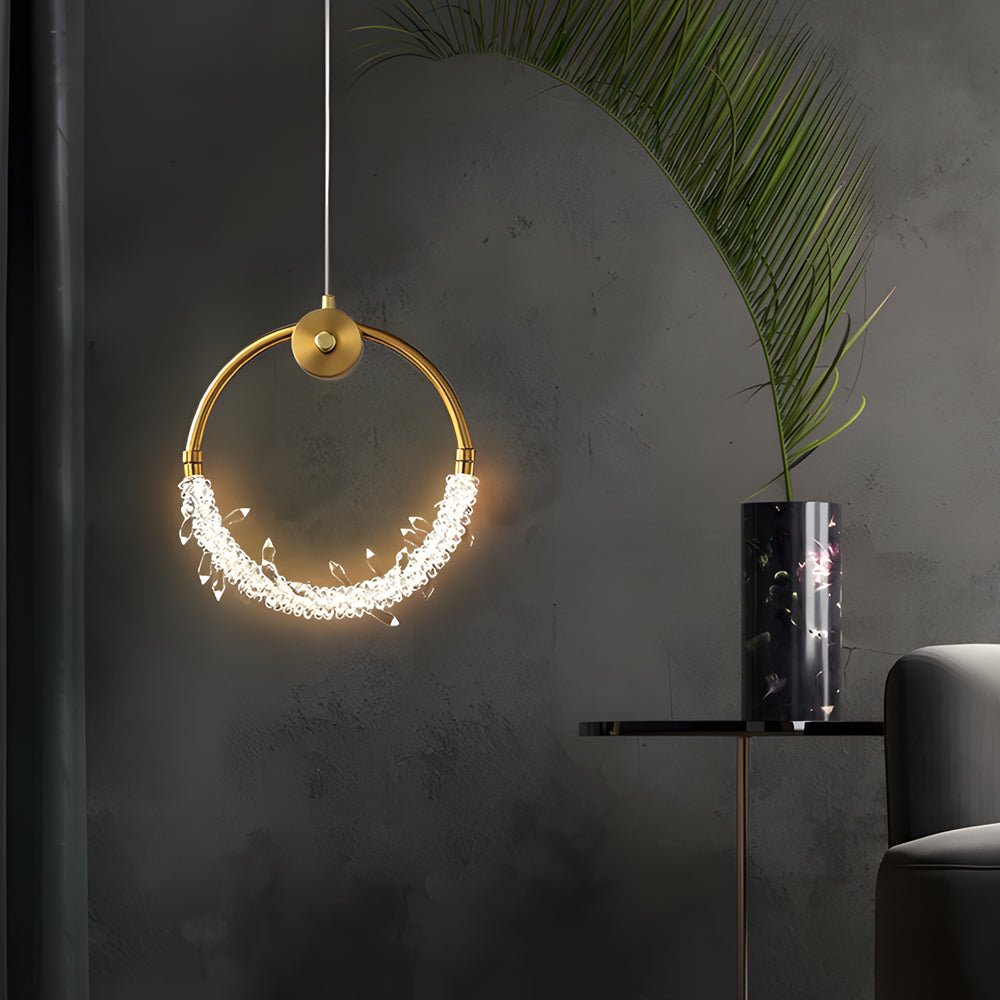 Ring LED Crystal Pendant Light – 11" Small Bedside Lamp
