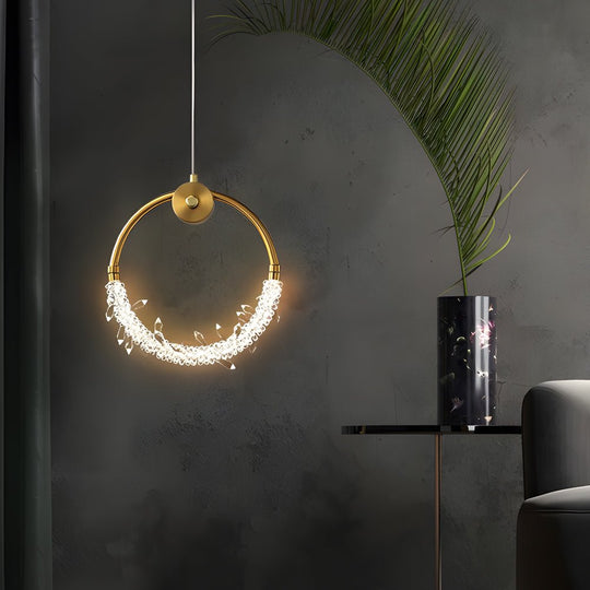 Ring LED Crystal Pendant Light – 11" Small Bedside Lamp