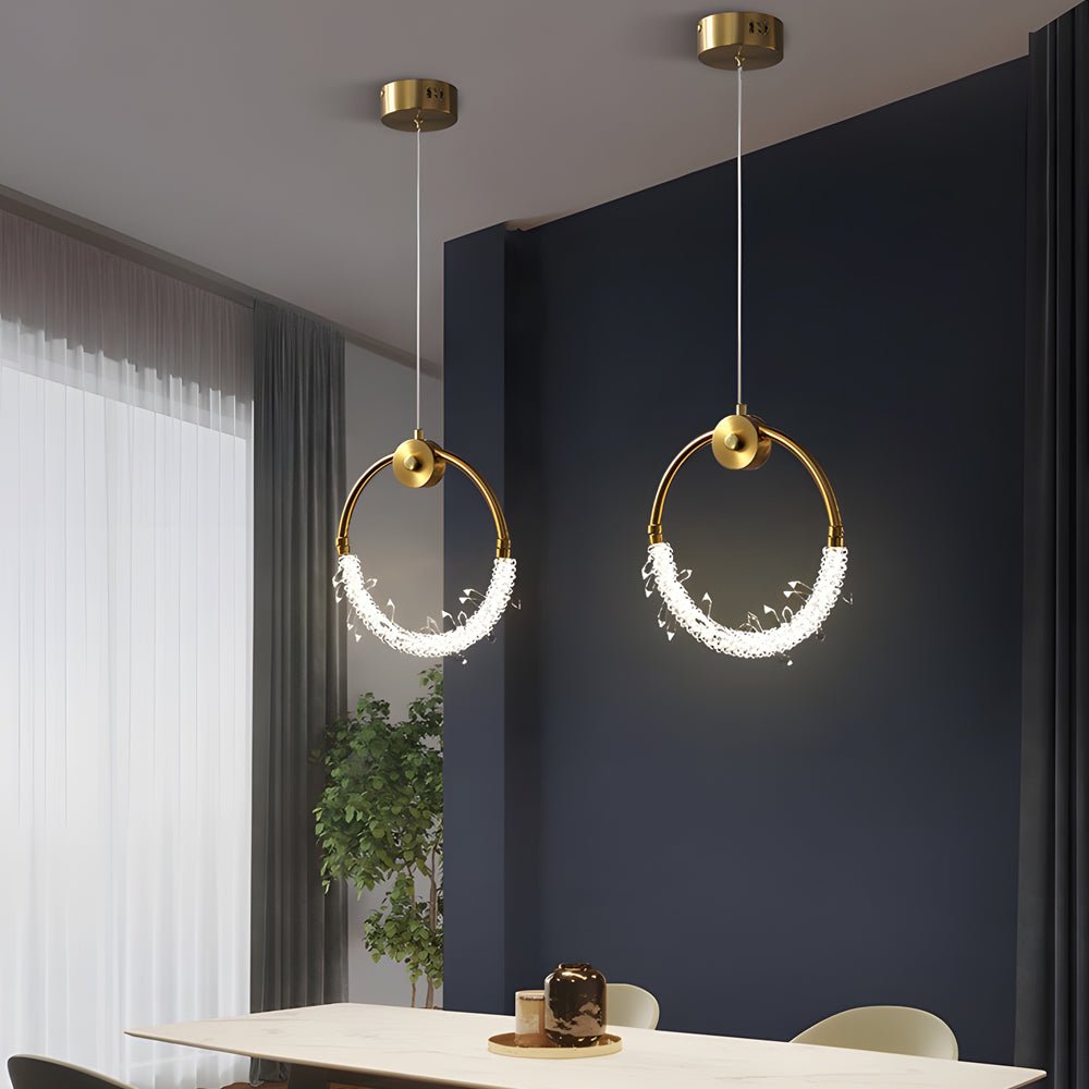 Ring LED Crystal Pendant Light – 11" Small Bedside Lamp