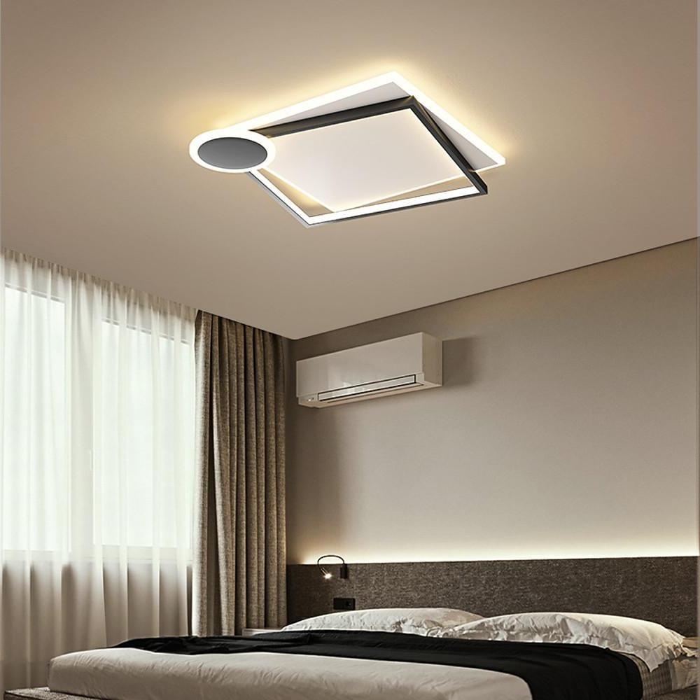 Squares &amp; Circle Offset LED Flush Mount Ceiling Light – Modern Bedroom Fixture