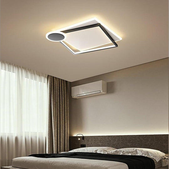 Squares &amp; Circle Offset LED Flush Mount Ceiling Light – Modern Bedroom Fixture