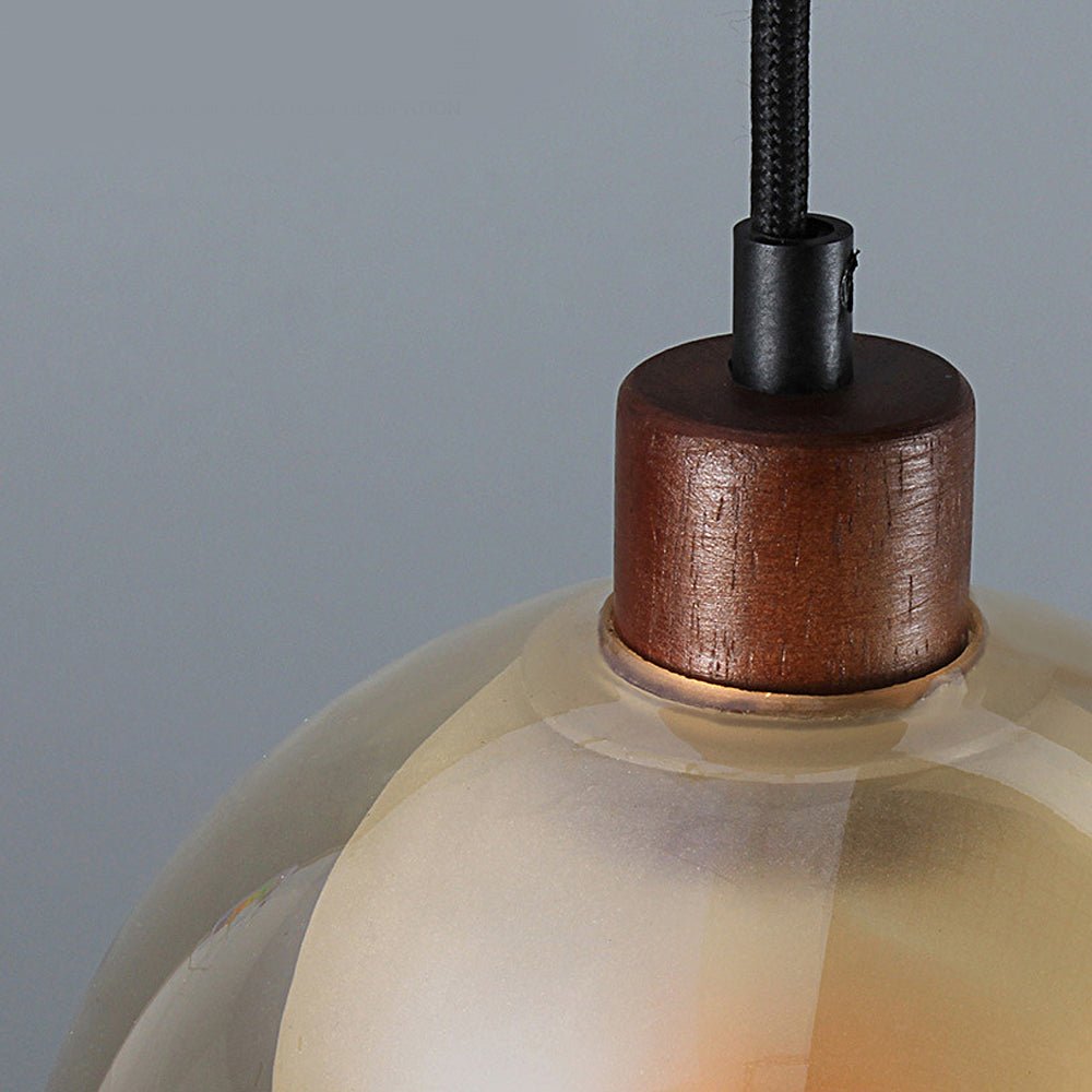 Double Glass Lampshade Creative Wood Brown Nordic Pendant Light Fixture