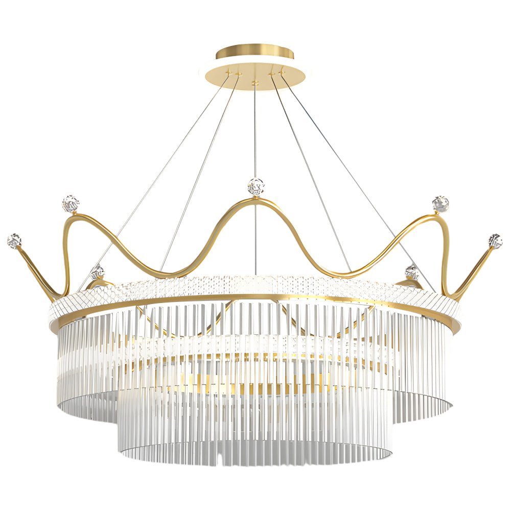Double Layer Crystal Crown Chandelier with 3-Step Dimming