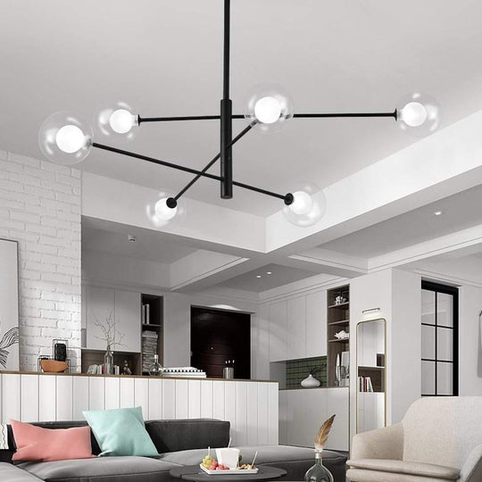 Linear Sputnik Chandelier with 6 Glass LED Lights