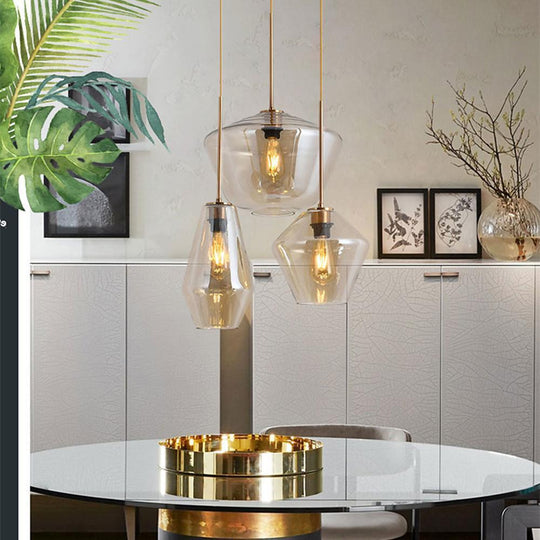 3-Light Creative Glass LED Retro Pendant Light for Kitchen Island